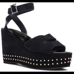 Newbark Black Suede Studded Wedges